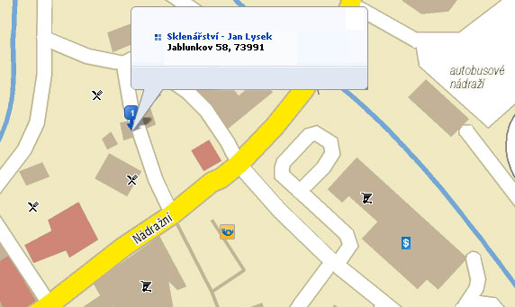 Mapa dojezdu ke sklenřství v Jablunkově